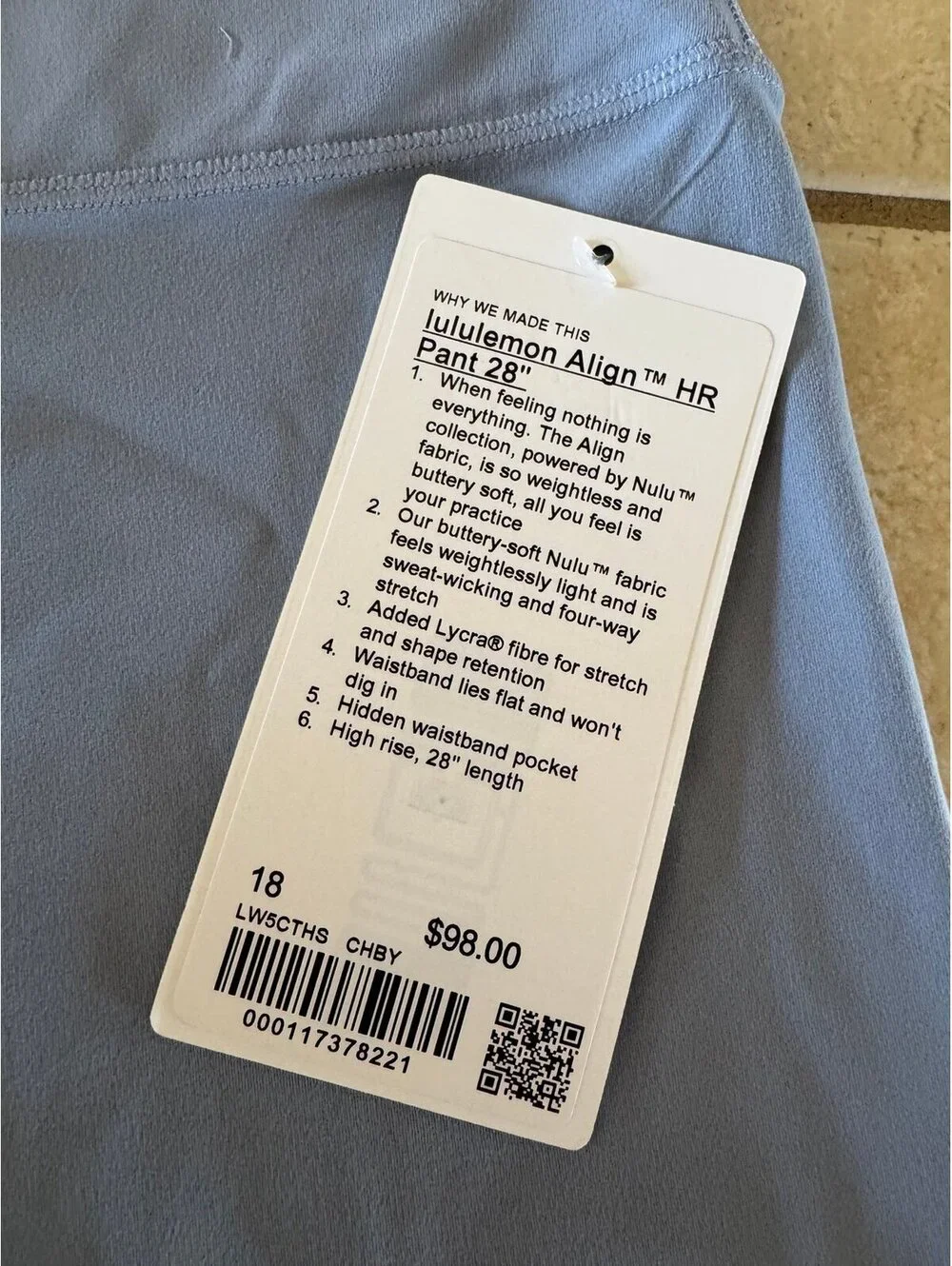 Lululemon Align High Rise 28” Chambray Size 18 NWT
